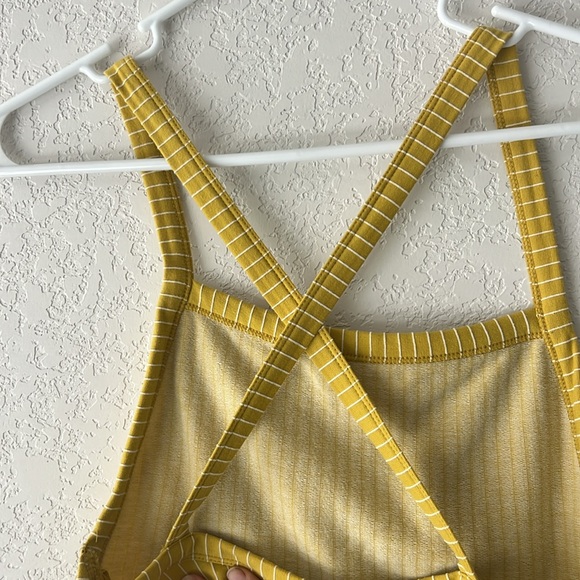 Women’s ASTR size small body suit. Yellow with cream vertical strips. - Picture 3 of 5